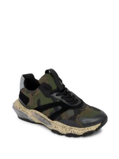 Shop Valentino Garavani Bounce Camouflage Low-top Sneakers In A Green Wood Nero Grey Sand