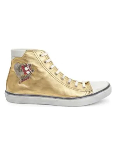 Shop Saint Laurent Bedford Metallic Leather High-top Sneakers In Gold