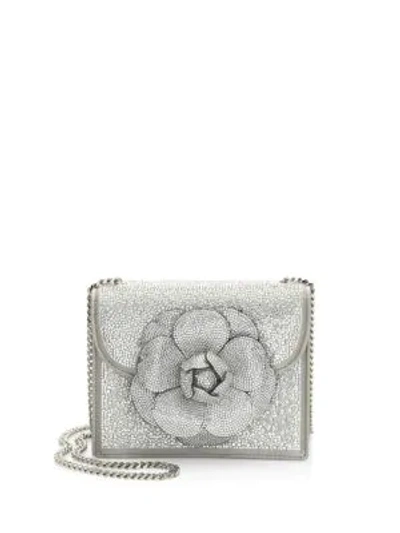 Shop Oscar De La Renta Crystal Flower Box Bag In Silver