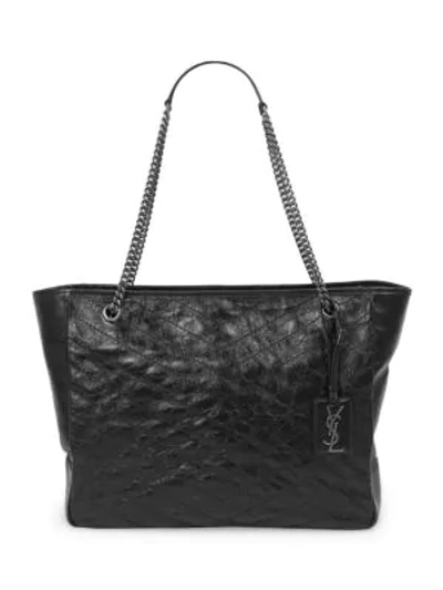 Shop Saint Laurent Women's Large Niki Crinkle Leather Tote In Noir