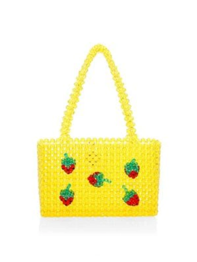 Shop Susan Alexandra Ichigo Strawberry Appliqué Beaded Bag In Yellow