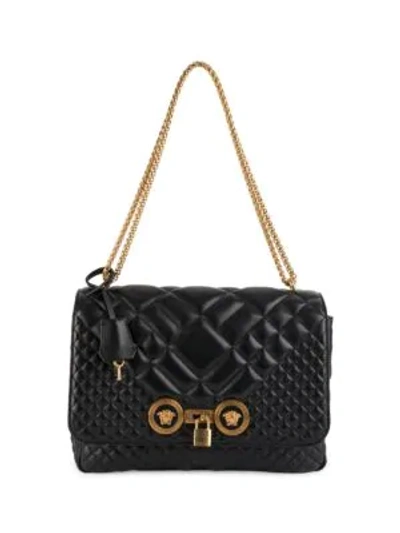 Shop Versace Small Icon Quilted Leather Shoulder Bag In Black
