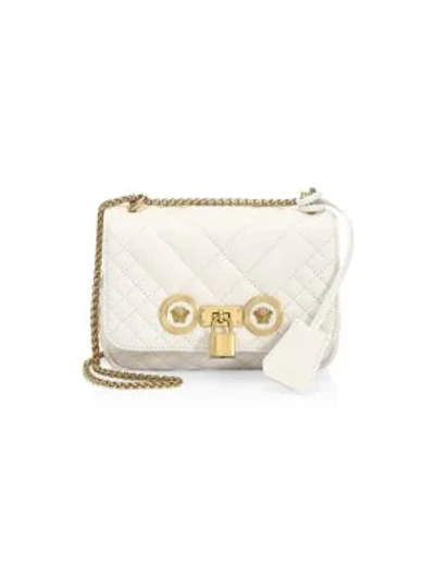 Shop Versace Small Icon Quilted Leather Shoulder Bag In Off White