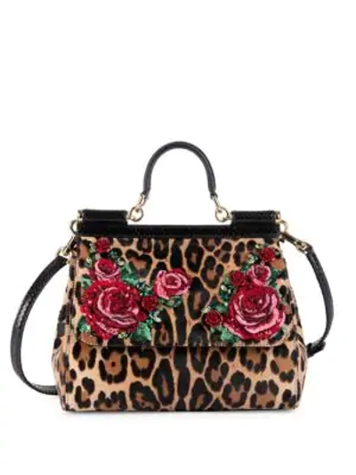 Shop Dolce & Gabbana Women's Medium Sicily Leopard-print Floral Top Handle Bag