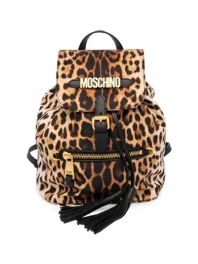 Shop Moschino Leopard Print Logo Backpack In Black Multi