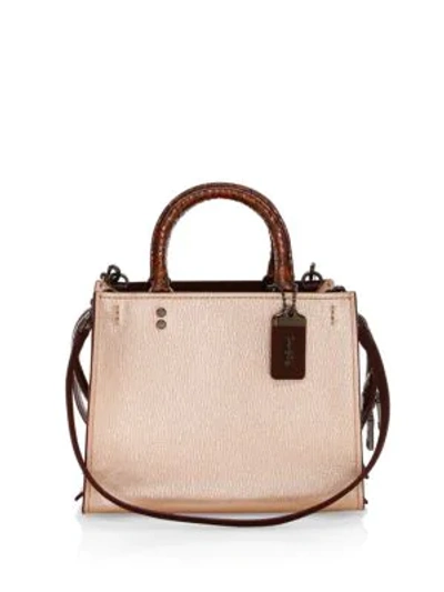 Shop Coach Rogue Leather Top Handle Bag In Rose Gold