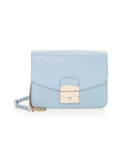 Shop Furla Metropolis Leather Crossbody Mini Bag In Light Blue