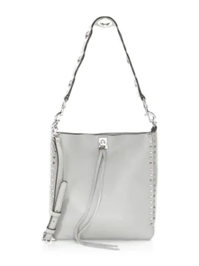 Shop Rebecca Minkoff Small Darren Pebbled Leather Feed Bag In Grey