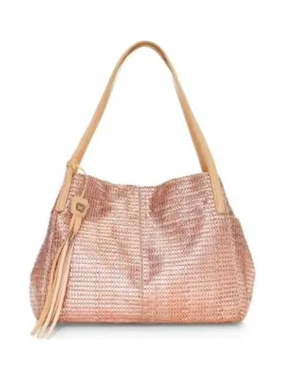 Shop Eric Javits Aura Woven Metallic Tote Bag In Rose Gold