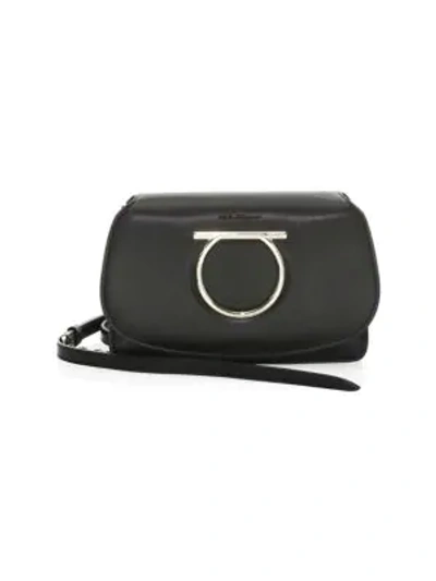 Shop Ferragamo Mini Vela Leather Convertible Clutch In Black