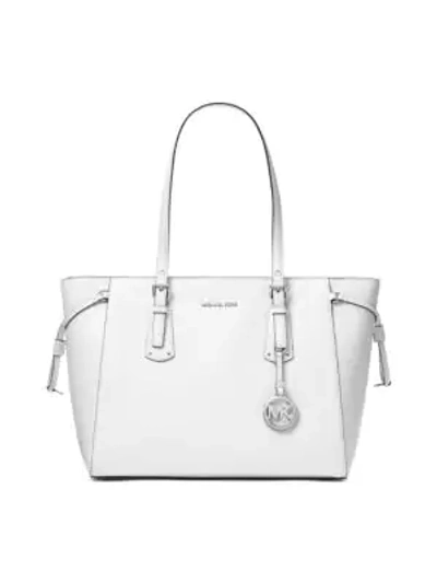 Shop Michael Michael Kors Voyager Leather Tote In Optic White