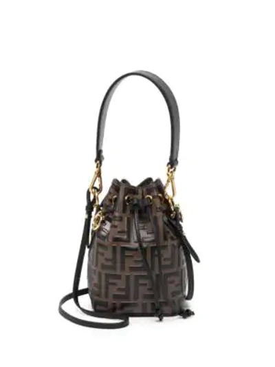 Shop Fendi Mini Mon Tresor Leather Bucket Bag In Maya Black