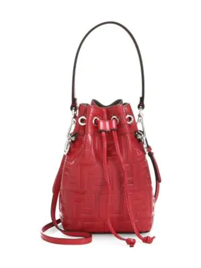 Shop Fendi Mini Mon Tresor Ff Leather Bucket Bag In Strawberry