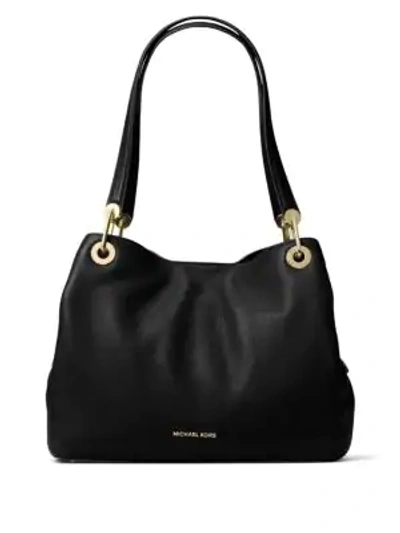 Shop Michael Michael Kors Large Raven Leather Tote In Black