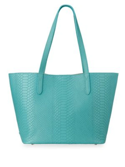 Shop Gigi New York Teddie Snake-embossed Leather Tote Bag In Bermuda Blue