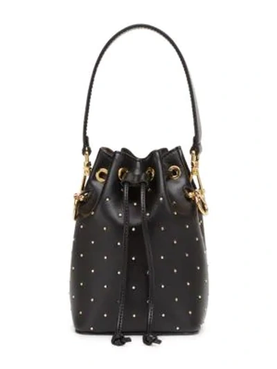 Shop Fendi Micro Mon Tresor Studded Leather Bucket Bag In Black