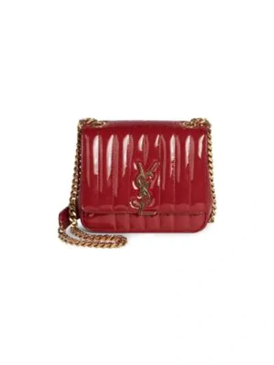Shop Saint Laurent Women's Vicky Matelassé Patent Leather Shoulder Bag In Rouge
