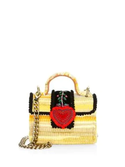 Shop Kooreloo Divine Petite Embroidered & Woven Chain Crossbody Bag In Yellow