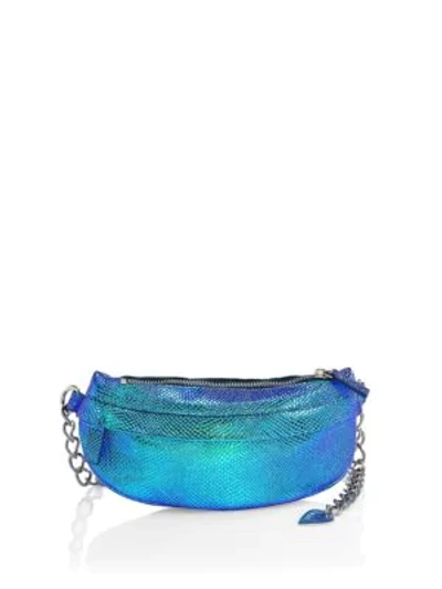 Shop Avec La Troupe Metallic Leather Chain Strap Fanny Pack In Blue