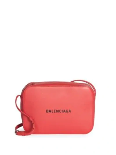 Shop Balenciaga Leather Logo Camera Bag In Rouge