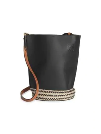Shop Loewe Gate Leather Bucket Bag In Black