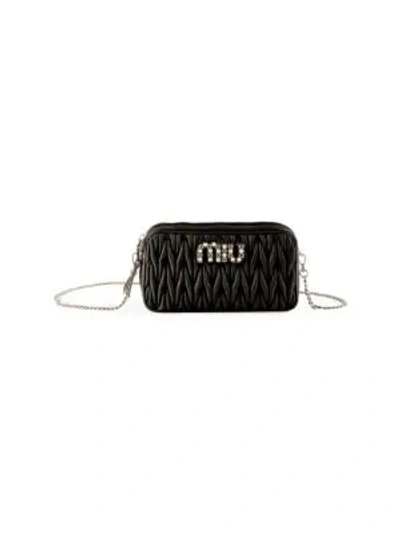 Shop Miu Miu Mini Matlasse Crystal Leather Shoulder Bag In Black