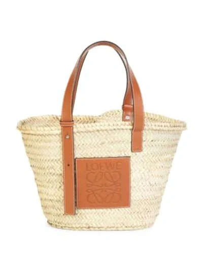 Shop Loewe Women's Medium Leather-trimmed Woven Basket Bag In Beige