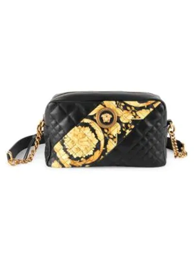 Shop Versace Icon Barocco Stripe Quilted Leather Camera Bag In Black Multi