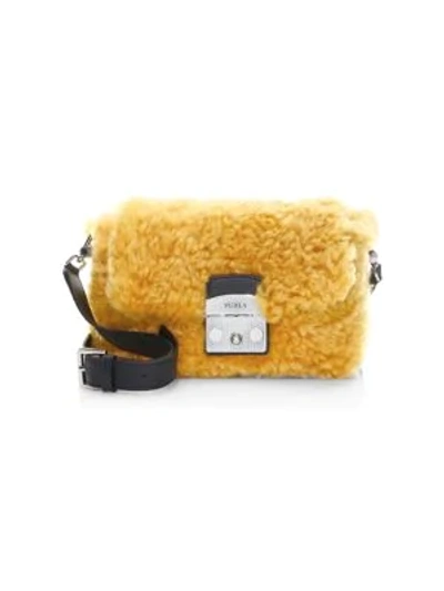 Shop Furla Metropolis Nuvola Shearling Crossbody Bag In Yellow