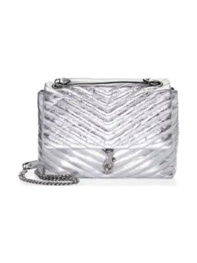 Shop Rebecca Minkoff Edie Quilted Metallic Leather Shoulder Bag In Silver