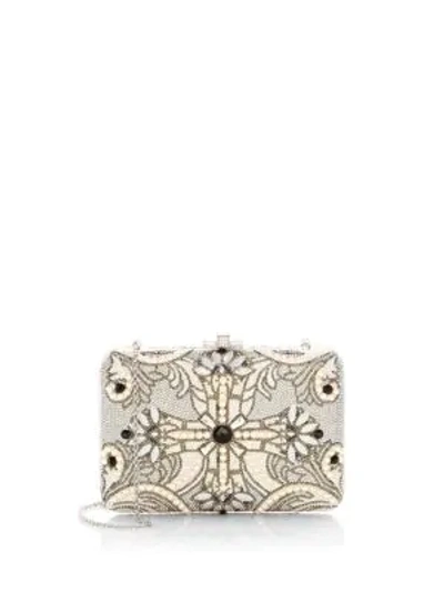 Shop Judith Leiber Women's Slim Slide Pearly Cross Crystal Clutch In Silver
