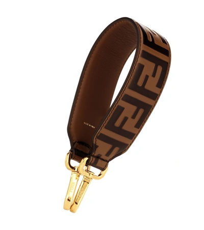 Shop Fendi Mini Strap You Leather Shoulder Strap In Brown