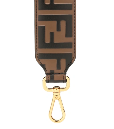 Shop Fendi Mini Strap You Leather Shoulder Strap In Brown