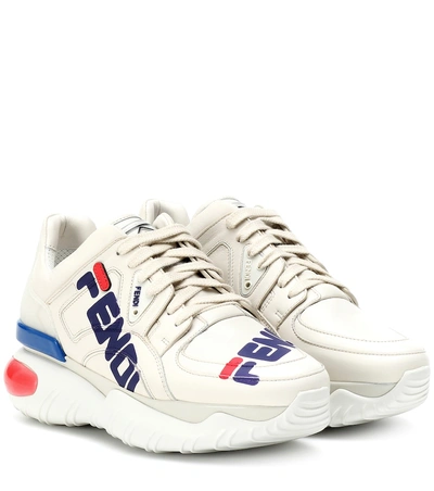 Shop Fendi Mania Leather Sneakers In White