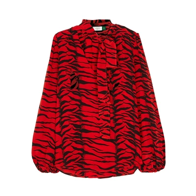 Shop Rixo London Moss Tiger-print Silk Top In Red