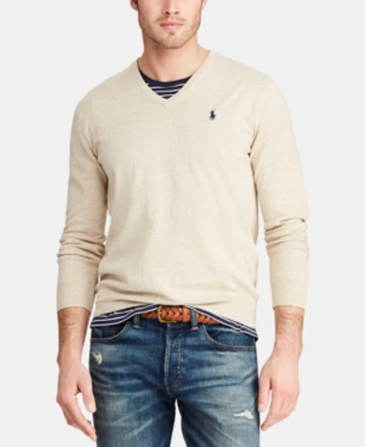 Polo Ralph Lauren Men's Cotton V-neck Sweater In Sand Heather | ModeSens