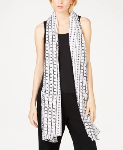Shop Eileen Fisher Organic Cotton Printed Scarf In Black/white