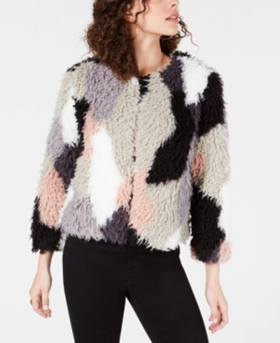 Shop 1.state Patchwork Curly Faux-fur Cropped Coat In French Pink