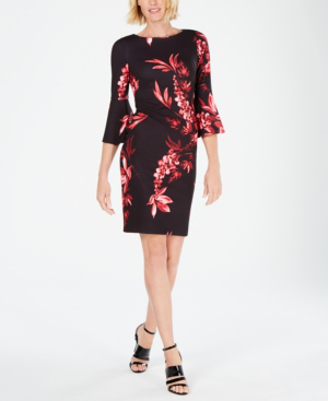 calvin klein floral bell sleeve sheath dress