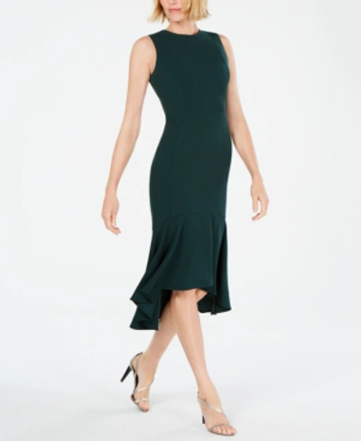 Shop Calvin Klein High-low Midi Scuba Dress In Malachite