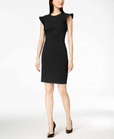 Shop Calvin Klein Petite Flutter-sleeve Sheath Dress In Black