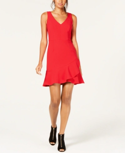 Shop Trina Turk Ruffled Fit & Flare Spumante Dress In Ruby Rose