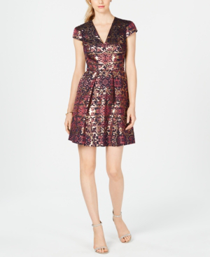 vince camuto metallic fit and flare dress