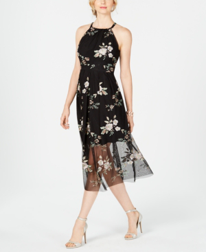 vince camuto embroidered mesh sheath dress