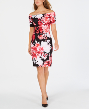 calvin klein red and black floral dress