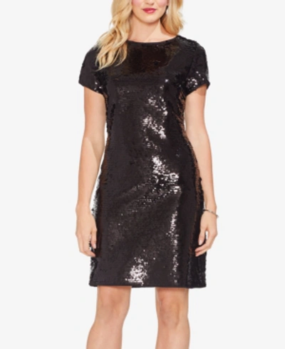 Shop Vince Camuto Fish-scale Sequined Dress In Rich Black