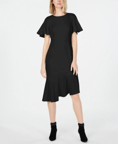 Shop Calvin Klein Asymmetrical Midi Dress In Black