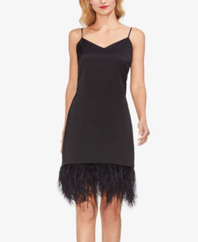 Shop Vince Camuto Feather-hem Sleeveless Dress In Rich Black