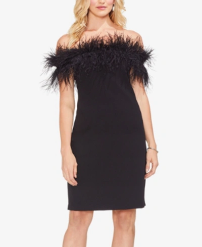 Shop Vince Camuto Feather Off-the-shoulder Dress In Rich Black