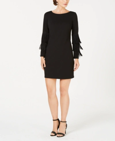 Shop Adrianna Papell Fringe-sleeve Shift Dress In Oxford